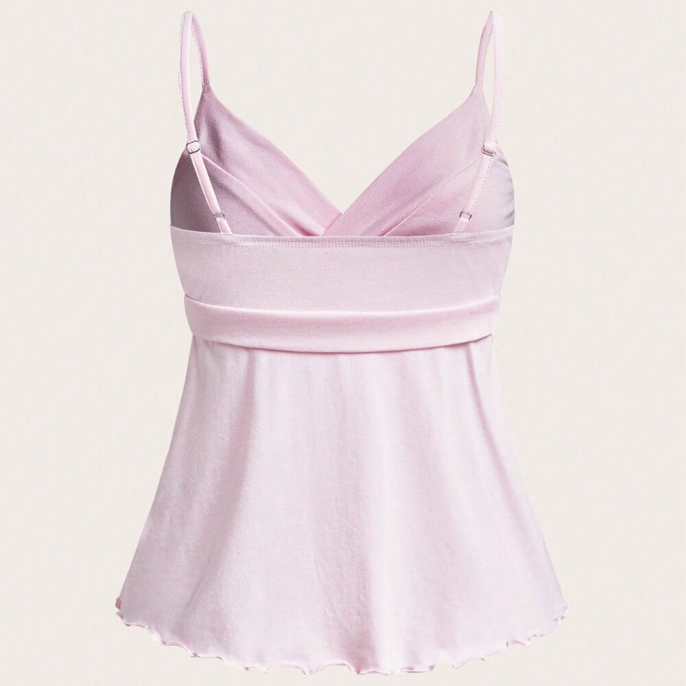 Pink Casual Side Tie-Up Knot Ruffle Women's Camisole Top - Picture 3 of 4